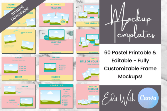 Download 60 Pastel Digital Mockup Templates Canva - Premium Resources